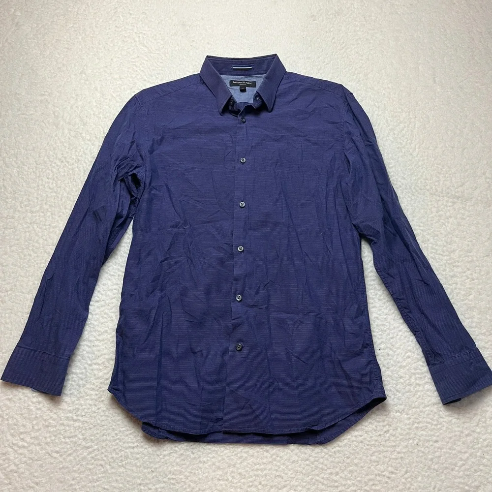 Banana Republic Button Up Mens M Blue Striped Slim Fit Stretch Long Sleeve Shirt